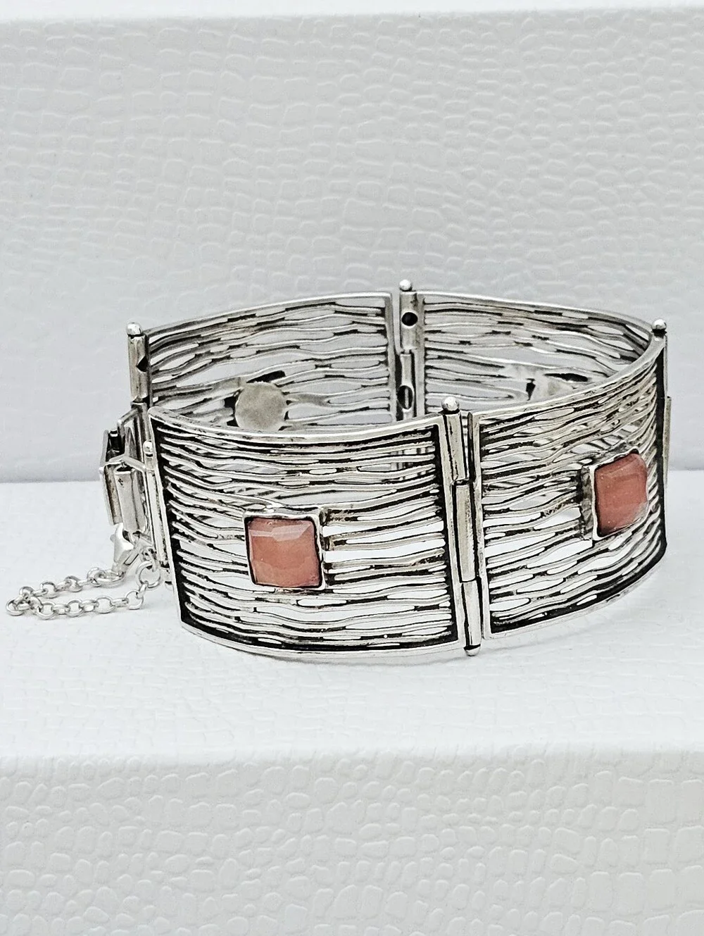 Silpada HTF Sterling Silver Cherry Quartz Square Textured Panel Bracelet B1189
